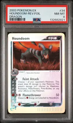 2003 POKEMON EX DRAGON #34 HOUNDOOM-REVERSE FOIL PSA 8 - Image 1