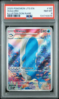 2025 POKEMON JTG EN-JOURNEY TOGETHER ILLUSTRATION RARE #162 WAILORD PSA 8 - Image 1