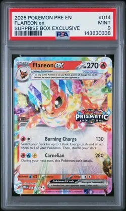 2025 POKEMON PRE EN-PRISMATIC EVOLUTIONS SURPRISE BOX EXCLUSIVE FLAREON EX PSA 9 - Image 1