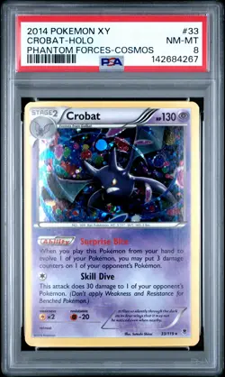 2014 POKEMON XY PHANTOM FORCES COSMOS #33 CROBAT-HOLO PSA 8 - Image 1