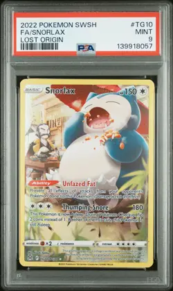 2022 POKEMON SWORD & SHIELD LOST ORIGIN #TG10 FULL ART/SNORLAX PSA 9 - Image 1