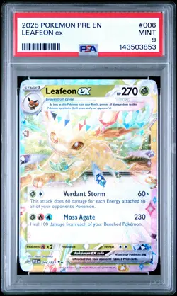 2025 POKEMON PRE EN-PRISMATIC EVOLUTIONS #006 LEAFEON EX PSA 9 - Image 1