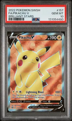 2022 POKEMON SWORD & SHIELD BRILLIANT STARS #157 FULL ART/PIKACHU V PSA 10 - Image 1
