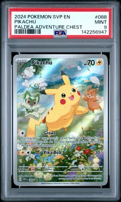 2024 POKEMON SVP EN-SV BLACK STAR PROMO PALDEA ADVENTURE CHEST PIKACHU PSA 9 - Image 1