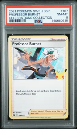 2021 POKEMON SWSH PROMO CELEBRATIONS COLLECTION #167 PROFESSOR BURNET PSA 8 - Image 1