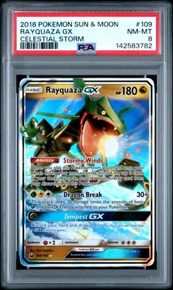 2018 POKEMON SUN & MOON CELESTIAL STORM #109 RAYQUAZA GX PSA 8 - Image 1
