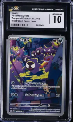 2024 POKEMON TEMPORAL FORCES ILLUSTRATION RARE HOLO GASTLY CGC 10 GEM MINT - Image 1