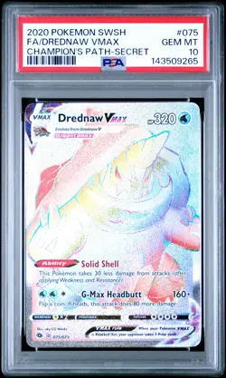 2020 POKEMON SWORD & SHIELD CHAMPION'S PATH SECRET FULL ART/DREDNAW VMAX PSA 10 - Image 1