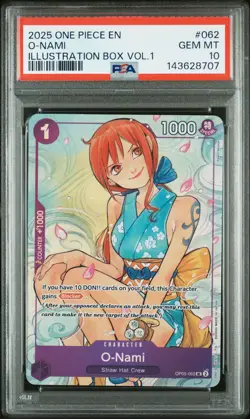 2025 ONE PIECE PROMOS ILLUSTRATION BOX VOL.1 #062 O-NAMI PSA 10 - Image 1