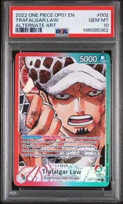2022 ONE PIECE OP01-ROMANCE DAWN ALTERNATE ART #002 TRAFALGAR LAW PSA 10 - Image 1