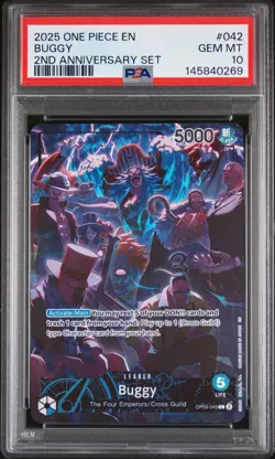 2025 ONE PIECE ENGLISH VERSION 2ND ANNIVERSARY SET #042 BUGGY PSA 10 - Image 1