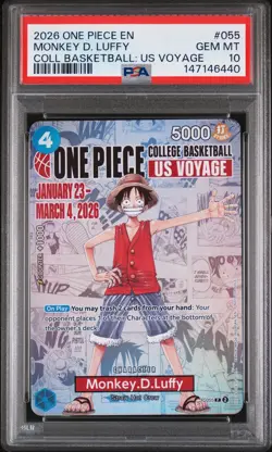 2026 ONE PIECE PROMOS COLLEGE BASKETBALL : US VOYAGE MONKEY D. LUFFY PSA 10 - Image 1