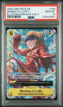 2025 ONE PIECE PROMOS ILLUSTRATION BOX VOL.3 #109 MONKEY D. LUFFY PSA 10 - Image 1