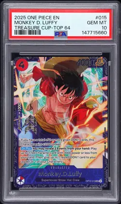 2025 ONE PIECE PROMOS TREASURE CUP-TOP 64 #015 MONKEY D. LUFFY PSA 10 - Image 1