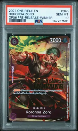 2024 ONE PIECE PROMOS PRE-RELEASE-WINNER #045 RORONOA ZORO PSA 10 - Image 1