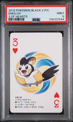 2012 POKEMON BLACK 2 PLAYING CARDS 3 OF HEARTS EMOLGA PSA 9 - Image 1