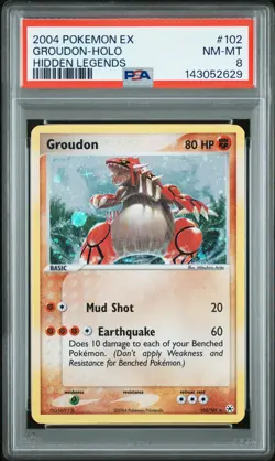 2004 POKEMON EX HIDDEN LEGENDS #102 GROUDON-HOLO PSA 8 - Image 1
