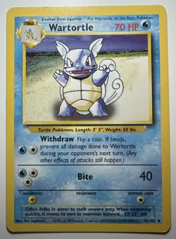 Wartortle - 42/102 - Uncommon - Pokemon TCG Unlimited Base Set WOTC 1999 MP - Image 1