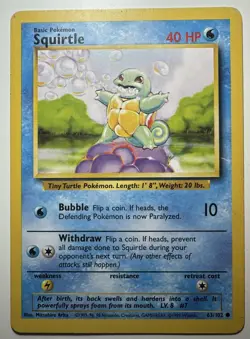Squirtle - 63/102 - Common - Pokemon TCG Unlimited Base Set WOTC 1999 MP - Image 1