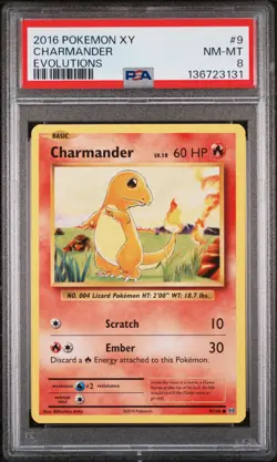 2016 POKEMON XY EVOLUTIONS #9 CHARMANDER PSA 8 - Image 1