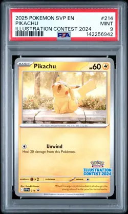 2025 POKEMON SVP EN-SV BLACK STAR PROMO ILLUSTRATION CONTEST 2024 PIKACHU PSA 9 - Image 1