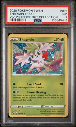 2020 POKEMON SWORD & SHIELD VIVID VOLTAGE #015 SHAYMIN-HOLO PSA 7 - Image 1