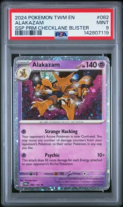 2024 POKEMON TWM SURGING SPARKS PREMIUM CHECKLANE BLISTER #082 ALAKAZAM PSA 9 - Image 1