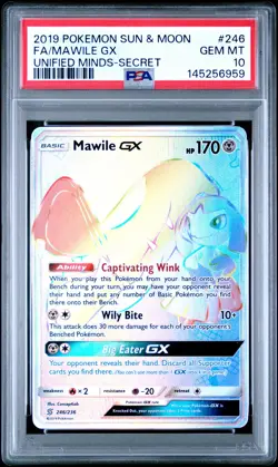 2019 POKEMON SUN & MOON UNIFIED MINDS SECRET #246 FULL ART/MAWILE GX PSA 10 - Image 1