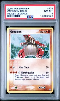 2004 POKEMON EX HIDDEN LEGENDS #102 GROUDON-HOLO PSA 8 - Image 1