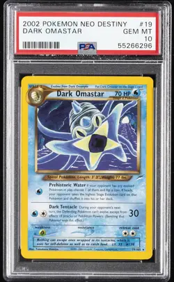 2002 POKEMON NEO DESTINY #19 DARK OMASTAR PSA 10 - Image 1