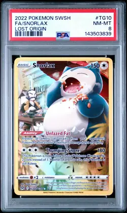 2022 POKEMON SWORD & SHIELD LOST ORIGIN #TG10 FULL ART/SNORLAX PSA 8 - Image 1