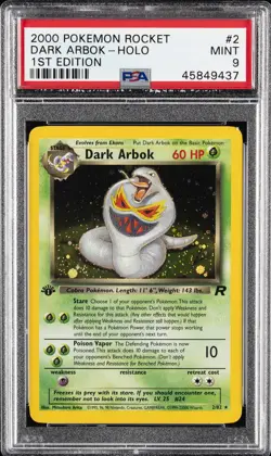 2000 POKEMON ROCKET 1ST ED #2 DARK ARBOK-HOLO PSA 9 - Image 1