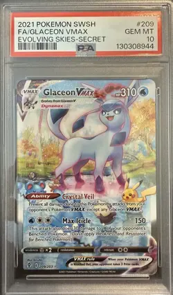 Glaceon Vmax #209/203 - 2021 Pokemon SWSH Evolving Skies - GEM MINT PSA 10 - Image 1