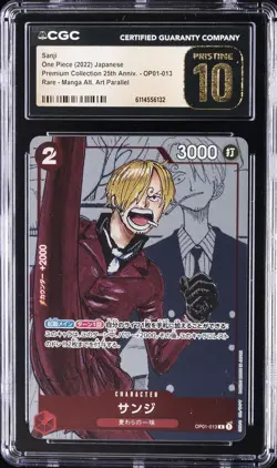 2022 ONE PIECE JPN PREMIUM MANGA ALTERNATE ART #OP01-013 SANJI CGC 10 PRISTINE - Image 1