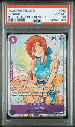 2025 ONE PIECE PROMOS ILLUSTRATION BOX VOL.1 #062 O-NAMI PSA 10 - Image 1