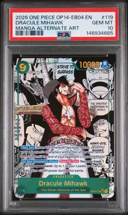 2026 ONE PIECE MANGA ALTERNATE ART OP14-EB04-119 DRACULE MIHAWK PSA 10 - Image 1