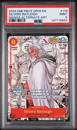 2024 ONE PIECE OP08-TWO LEGENDS MANGA ALTERNATE ART #118 SILVERS RAYLEIGH PSA 9 - Image 1