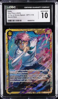 2025 ONE PIECE A FIST OF DIVINE SPEED SECRET RARE #OP11-119 KOBY CGC 10 GEM MINT - Image 1