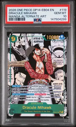 2026 ONE PIECE THE AZURE SEA'S SEVEN MANGA ALT ART #119 DRACULE MIHAWK PSA 10 - Image 1