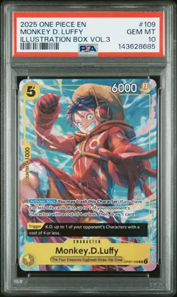 2025 ONE PIECE PROMOS ILLUSTRATION BOX VOL.3 #109 MONKEY D. LUFFY PSA 10 - Image 1