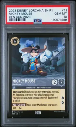 2023 DISNEY LORCANA EN P1-PROMO GEN CON 2023 #11 MICKEY MOUSE MUSKETEER PSA 10 - Image 1