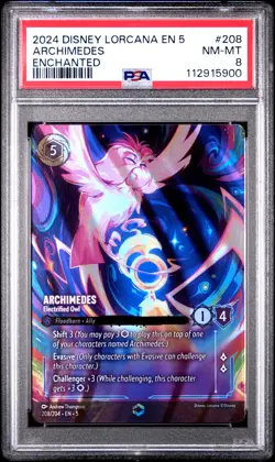2024 DISNEY LORCANA SHIMMERING SKIES ENCHANTED ARCHIMEDES ELECTRIFIED OWL PSA 8 - Image 1