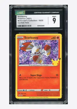 Pokemon CGC 9 Scorbunny Confetti Holo 2021 16/25 McDonald's Collection English - Image 1