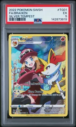 2022 POKEMON SWORD & SHIELD SILVER TEMPEST #TG01 FULL ART/BRAIXEN PSA 5 - Image 1