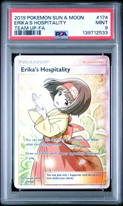 2019 POKEMON SUN & MOON TEAM UP #174 FULL ART/ERIKA'S HOSPITALITY PSA 9 - Image 1