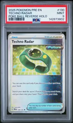 2025 POKEMON PRISMATIC EVOLUTIONS POKE BALL REVERSE HOLO #130 TECHNO RADAR PSA 9 - Image 1