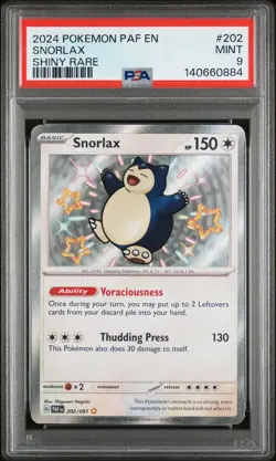 2024 POKEMON PAF EN-PALDEAN FATES SHINY RARE #202 SNORLAX PSA 9 - Image 1