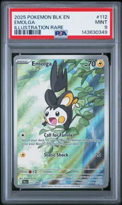2025 POKEMON BLK EN-BLACK BOLT ILLUSTRATION RARE #112 EMOLGA PSA 9 - Image 1