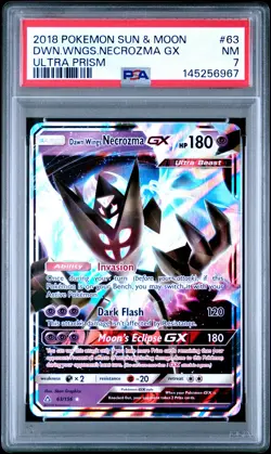 2018 POKEMON SUN & MOON ULTRA PRISM #63 DAWN WINGS NECROZMA GX PSA 7 - Image 1