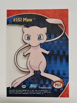 2000 TOPPS POKEMON TV ANIMATION CLEAR CARDS MEW #PC 7 - Image 2